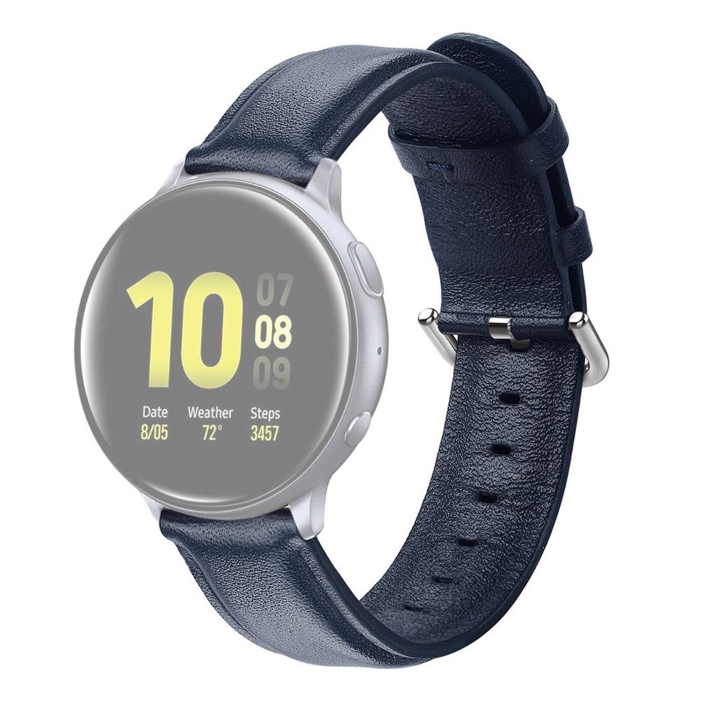 Wewoo - Bracelet pour montre connectée Galaxy Watch Active Smart en cuir véritable braceletTaille S 20mm Bleu - Bracelet connecté