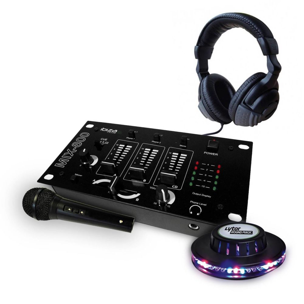 Ibiza Sound - Pack table de mixage + casque + micro noir + jeu de lumière effet UFO - Tables de mixage