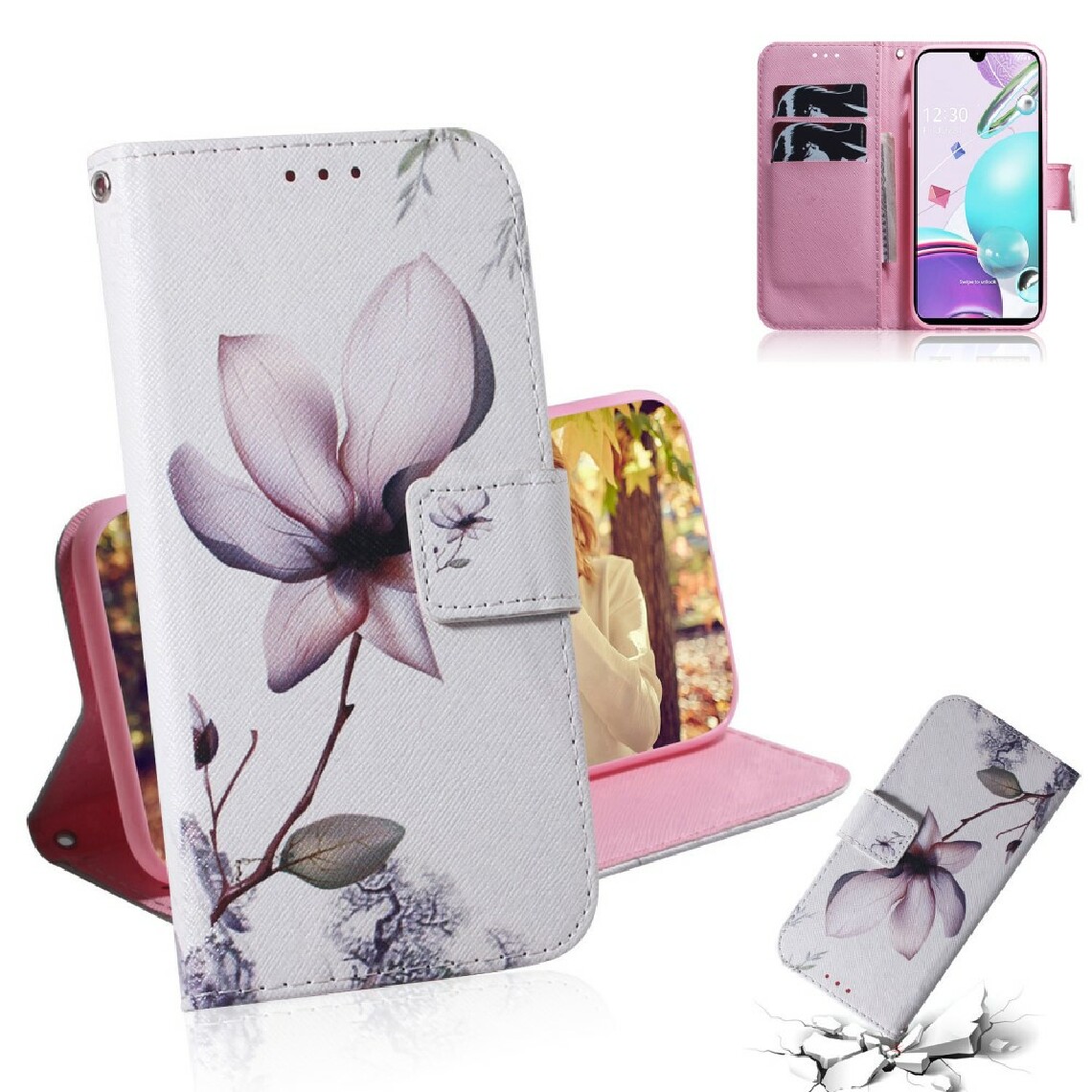 Other - Etui en PU impression de motif flip avec support et sangle fleurs roses pour votre LG K31/Aristo 5 - Coque, étui smartphone