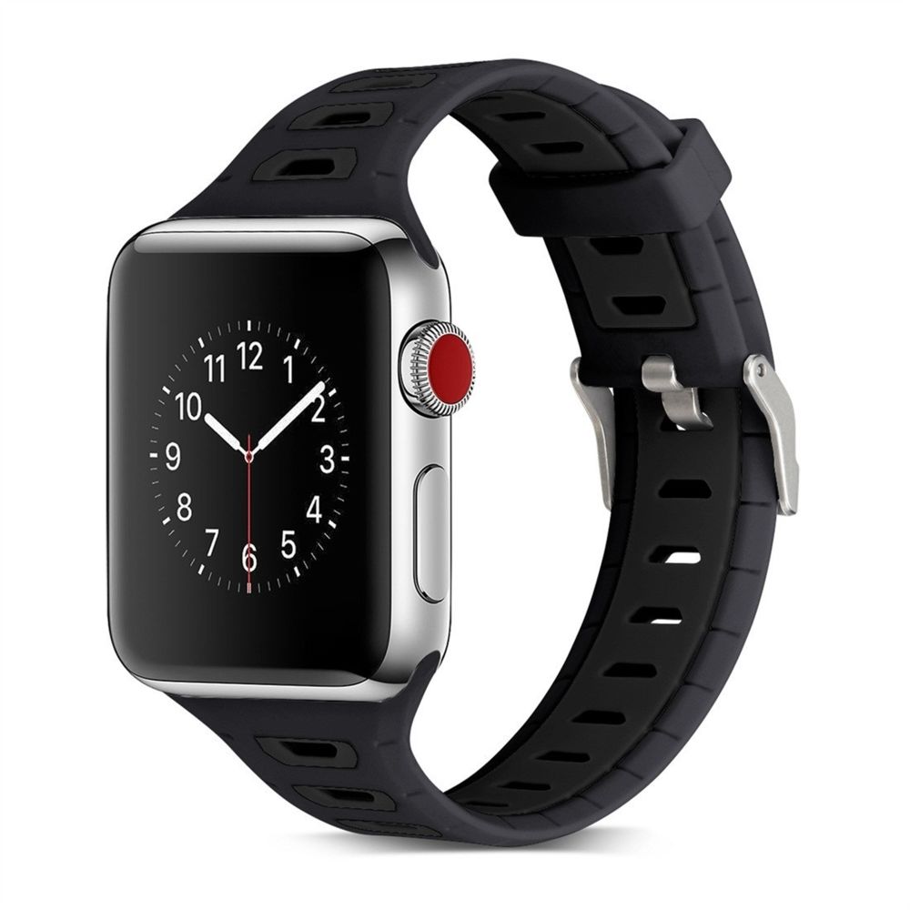 Wewoo - Bracelet de montre en silicone bicolore forme de T pour Apple Watch séries 3 et 2 & 1 38 mm Noir - Accessoires montres connectées