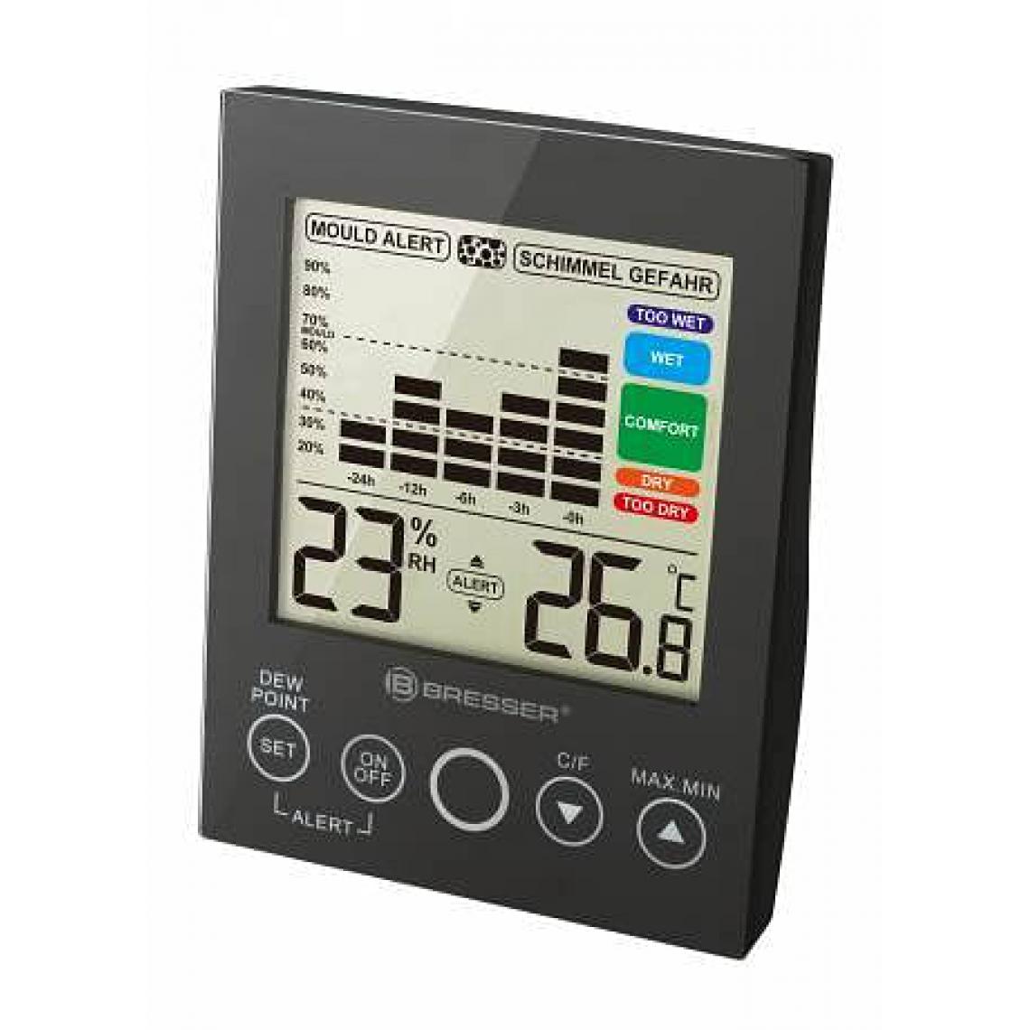 Bresser - Hygromètre numérique avec grand LCD couleur noir - Bresser - Météo connectée