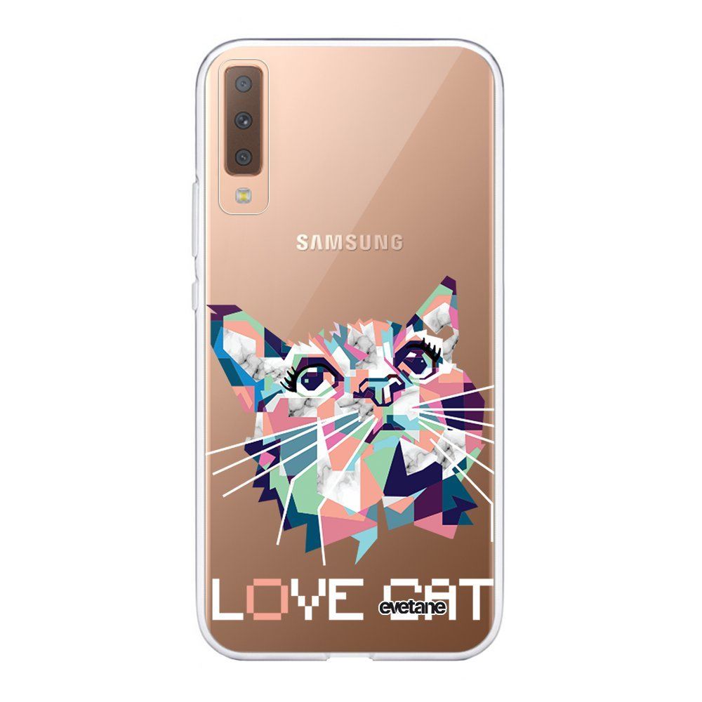 Evetane - Coque Samsung Galaxy A7 2018 souple transparente Cat pixels Motif Ecriture Tendance Evetane. - Coque, étui smartphone