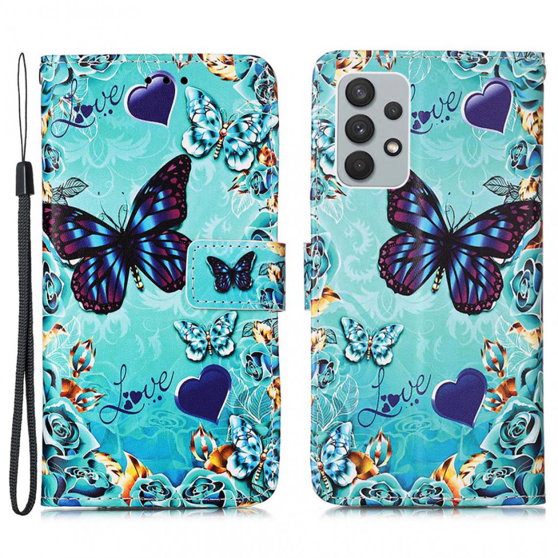 Other - Etui en PU Impression de motifs avec support et cordon Papillon et coeur pour votre Samsung Galaxy A32 4G (EU Version) - Coque, étui smartphone