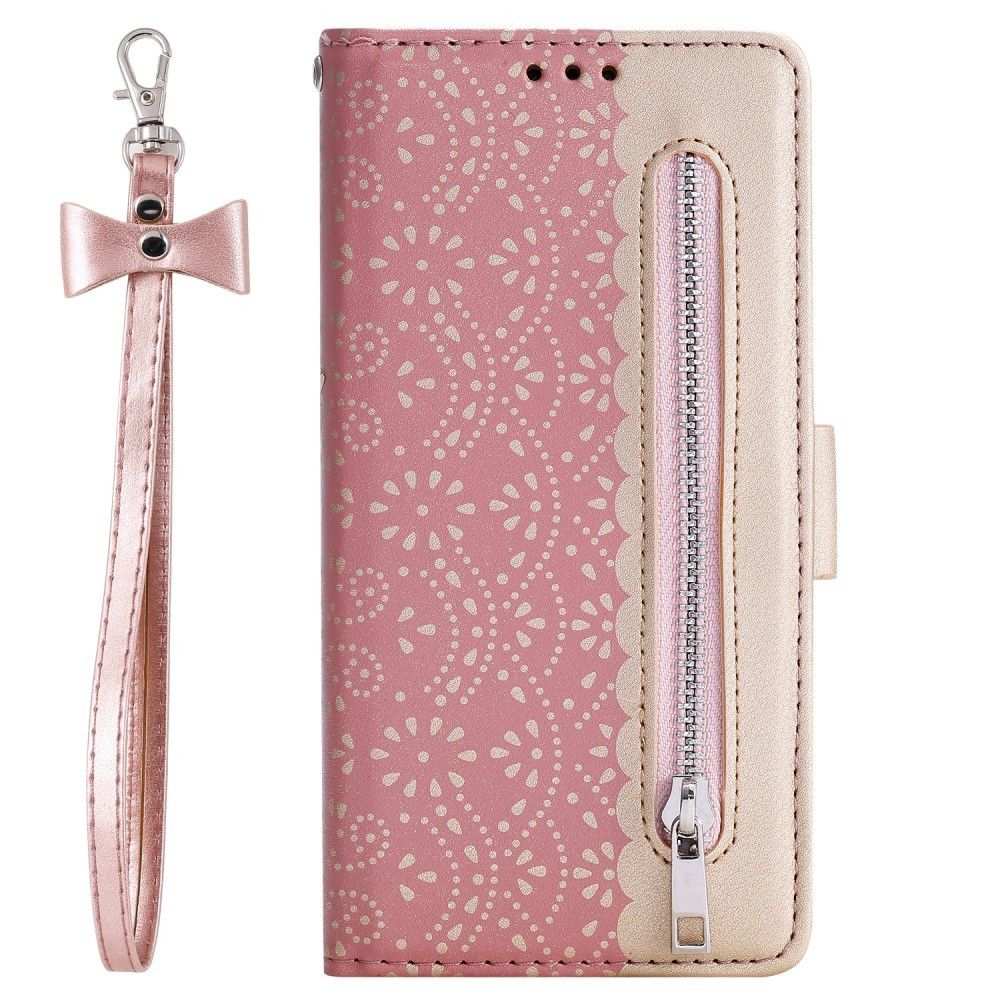 marque generique - Etui en PU poche zippée en dentelle motif fleur avec support rose pour Samsung Galaxy A71 - Coque, étui smartphone