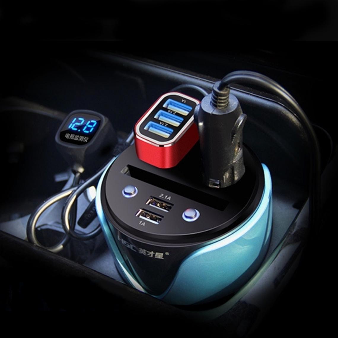 Wewoo - HSC YC-19D voiture tasse chargeur bleu 2.1A / 1A double ports USB 12V-24V avec 2-Socket Cigarette, prise de carte et affichage LED - Batterie téléphone