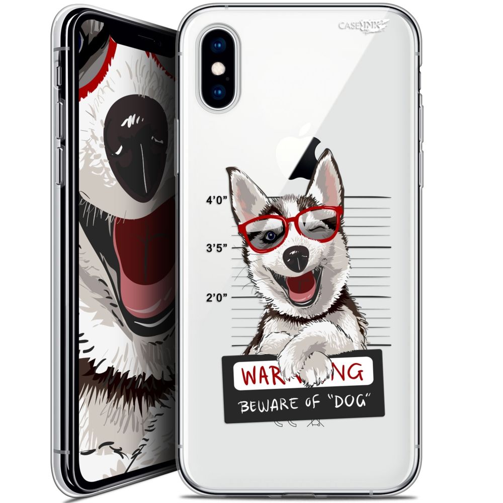 Caseink - Coque arrière Apple iPhone Xs / X (5.8 ) Crystal Gel HD [ Nouvelle Collection - Souple - Antichoc - Imprimé en France] Beware The Husky Dog - Coque, étui smartphone