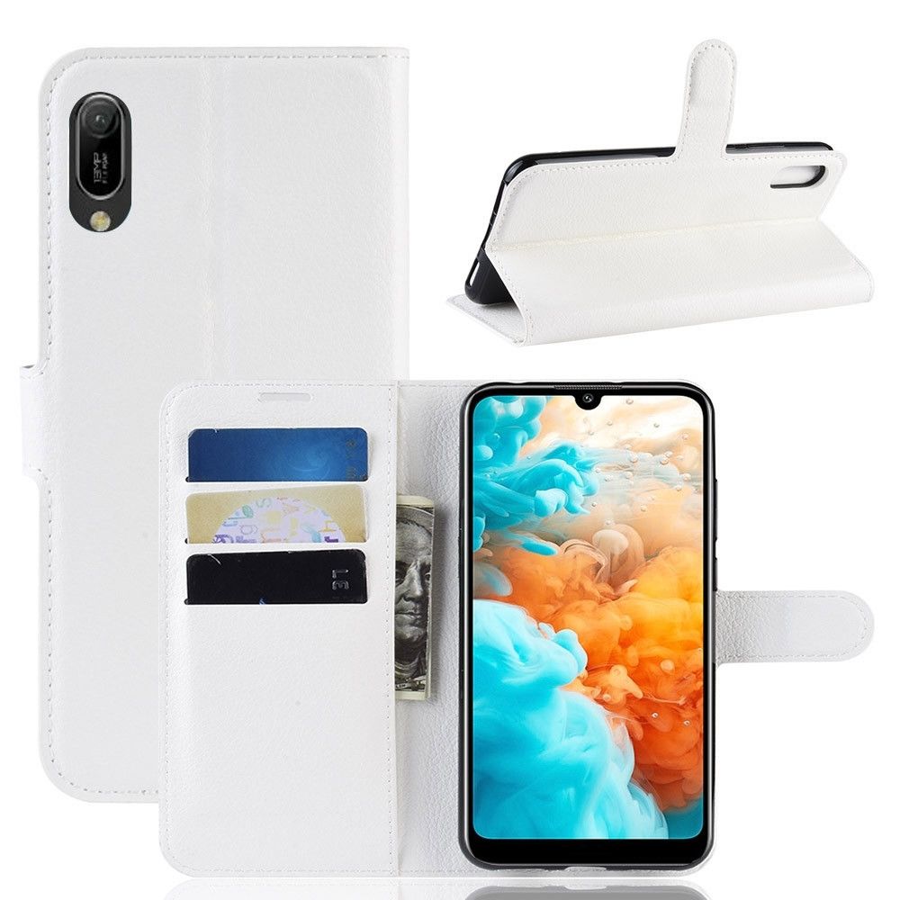 Wewoo - Housse Coque Étui en cuir à rabat horizontal Litchi Texture pour Huawei Y6 Pro 2019avec portefeuille et support et fentes cartes blanc - Coque, étui smartphone