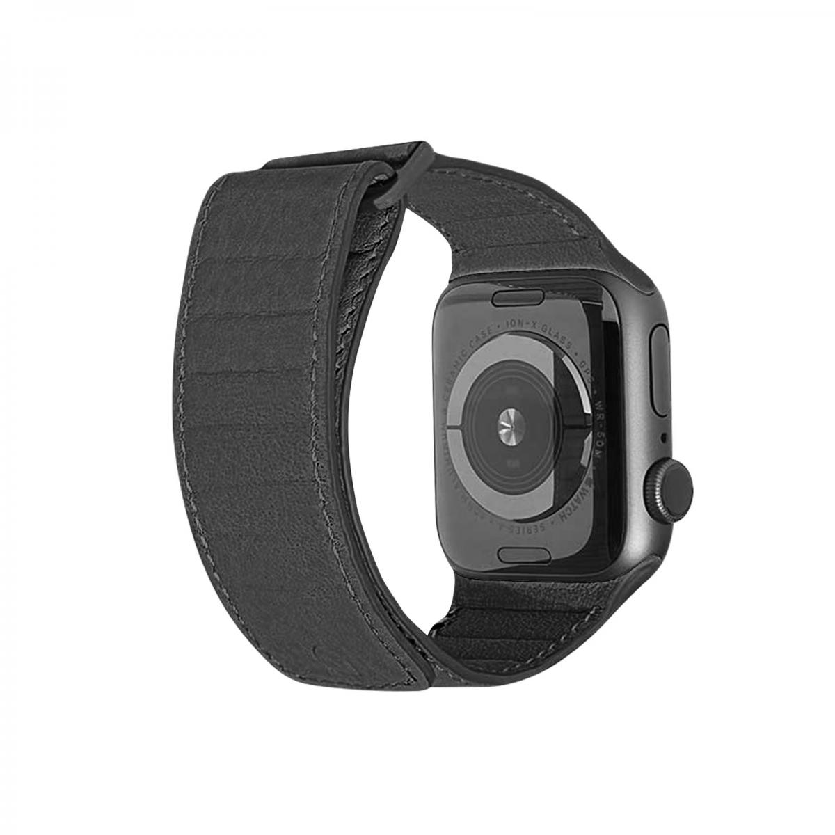 Decoded - Bracelet Watch 42 et 44 mm Cuir premium Fermeture métal brossé Decoded Noir - Accessoires Apple Watch
