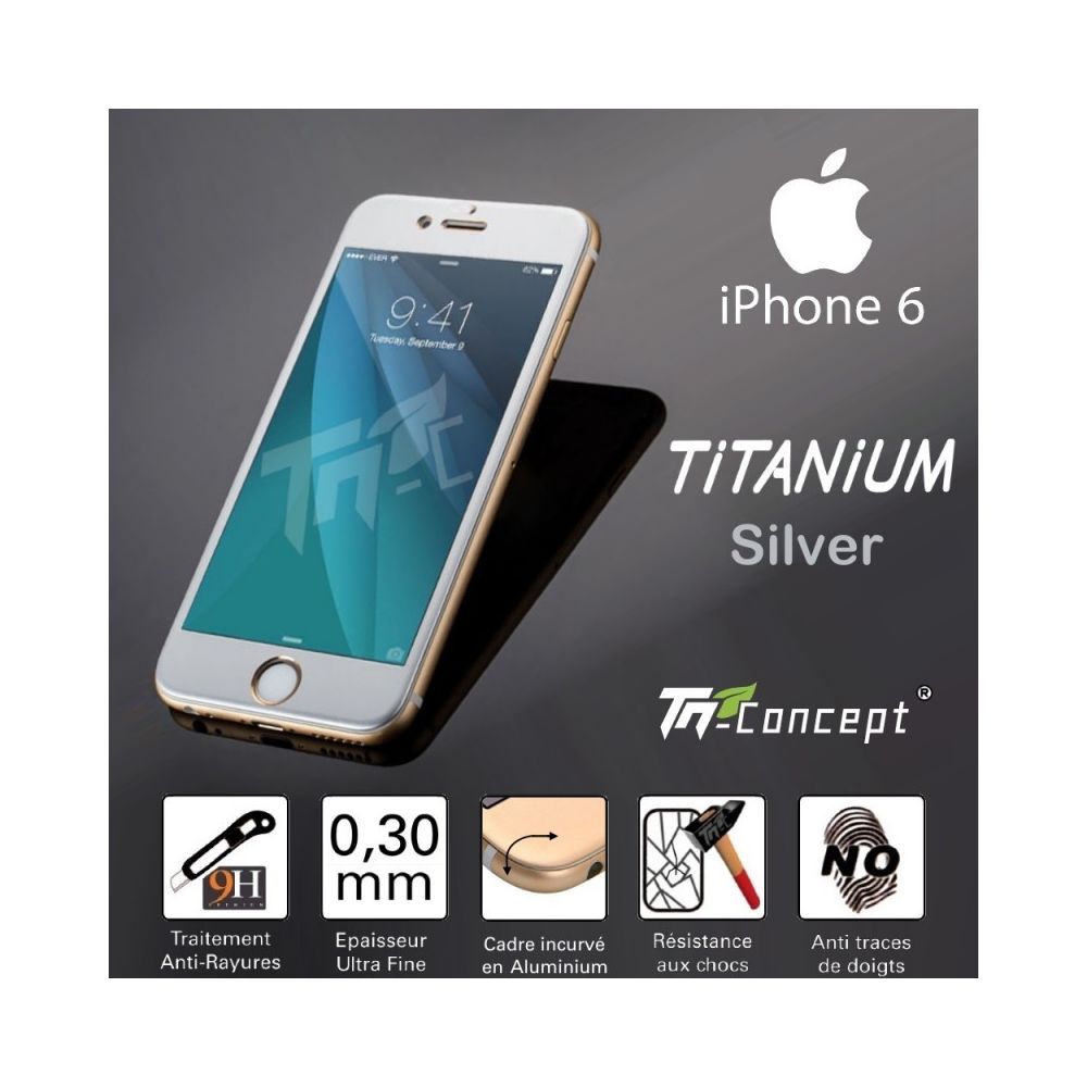 Tm Concept - iPhone 6 / 6S - Vitre de Protection Titanium - 5 Couleurs Silver - Protection écran smartphone