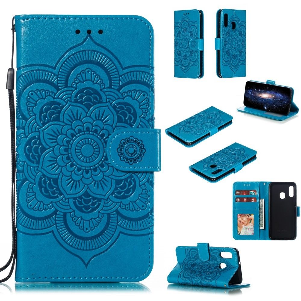 marque generique - Etui en PU fleurs de mandala avec support bleu pour votre Samsung Galaxy A20e - Coque, étui smartphone