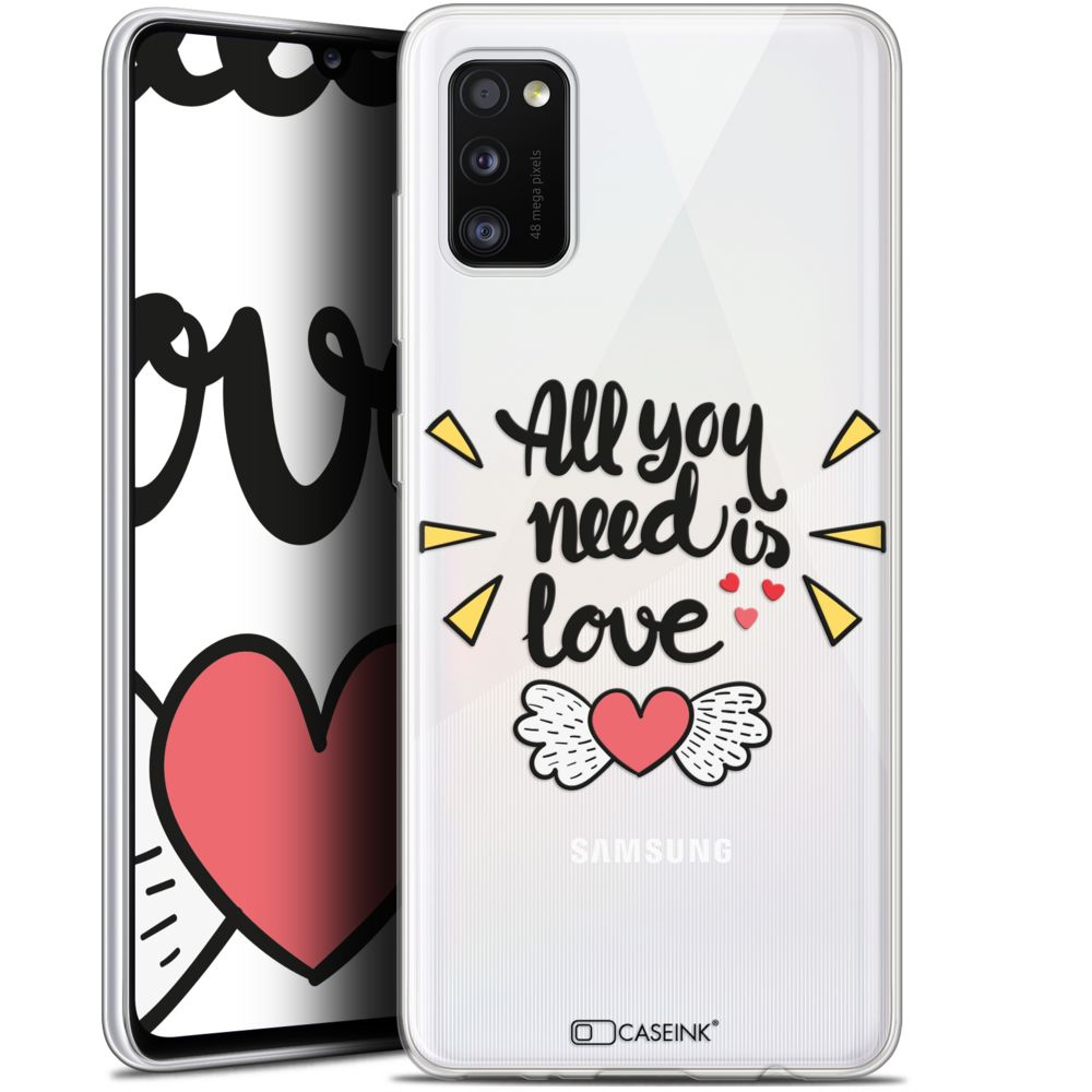 Caseink - Coque Pour Samsung Galaxy A41 (6.1 ) [Gel HD Collection Love Saint Valentin Design All U Need Is - Souple - Ultra Fin - Imprimé en France] - Coque, étui smartphone