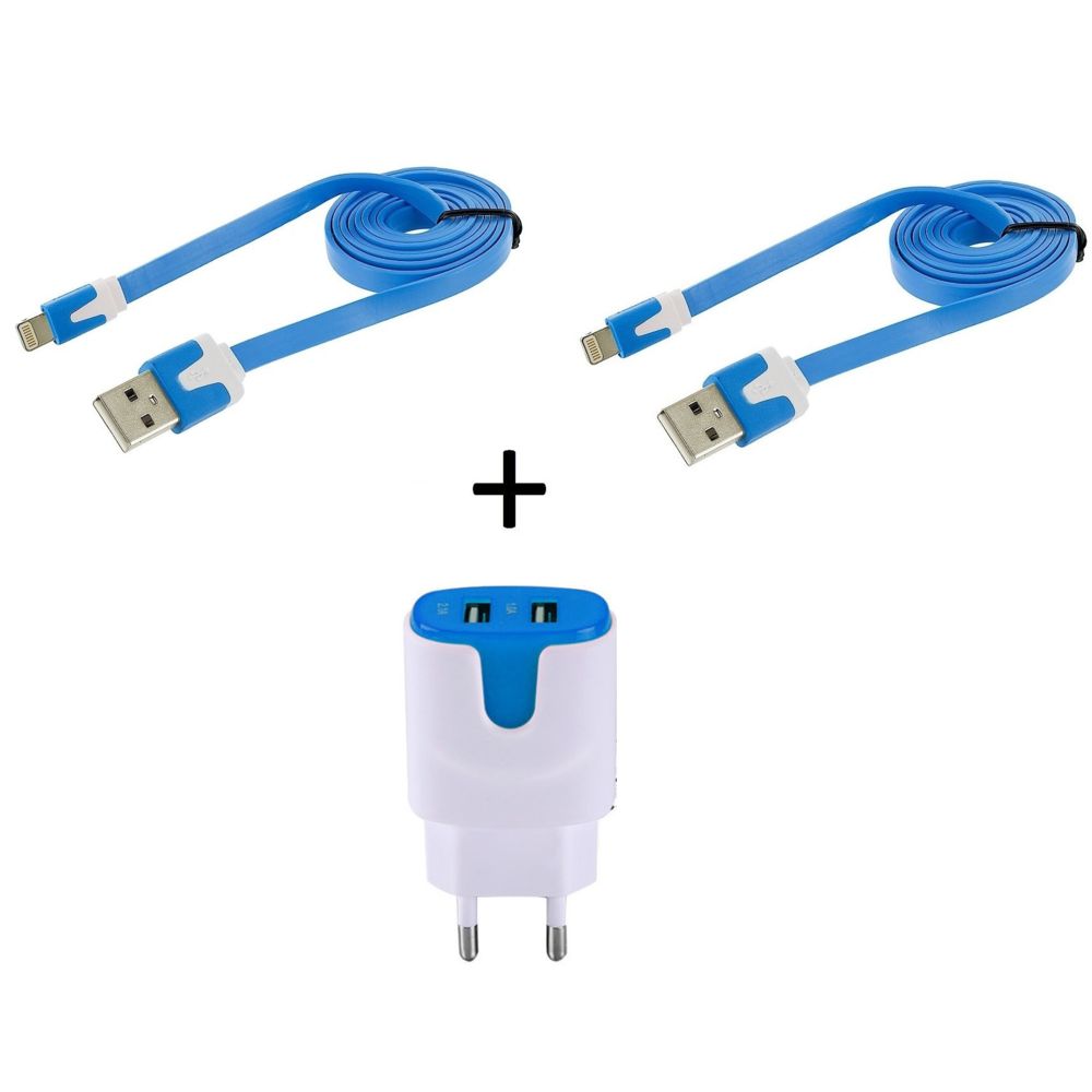 Shot - Pack pour IPHONE X Lightning (2 Cables Chargeur Noodle + Double Prise Couleur Secteur) APPLE IOS - Chargeur secteur téléphone