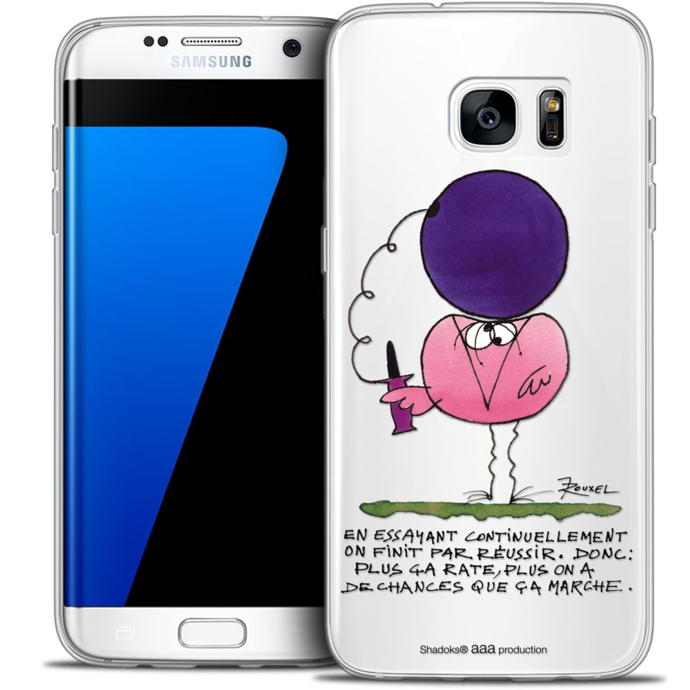 Caseink - Coque Housse Etui Samsung Galaxy S7 Edge [Crystal HD Collection Les Shadoks ? Design En Essayant - Rigide - Ultra Fin - Imprimé en France] - Coque, étui smartphone