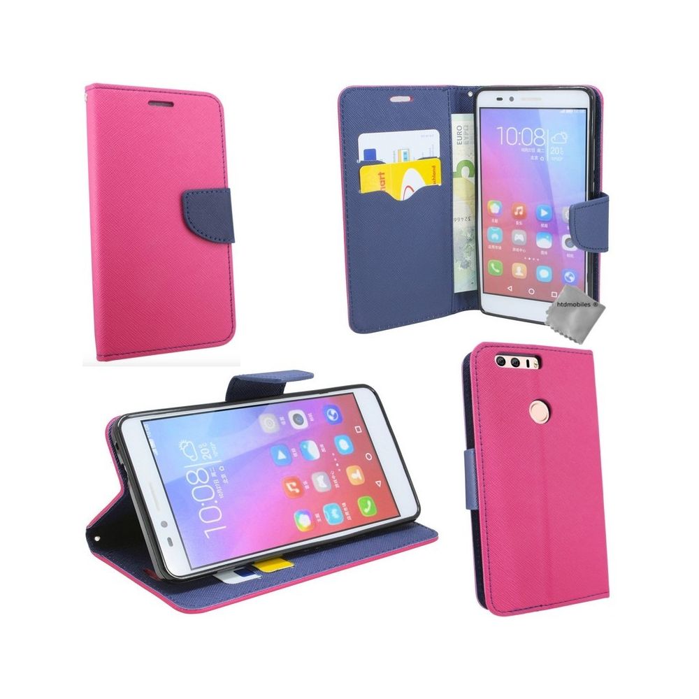 Htdmobiles - Housse etui coque pochette portefeuille pour Huawei Honor 8 + verre trempe - ROSE / BLEU - Autres accessoires smartphone