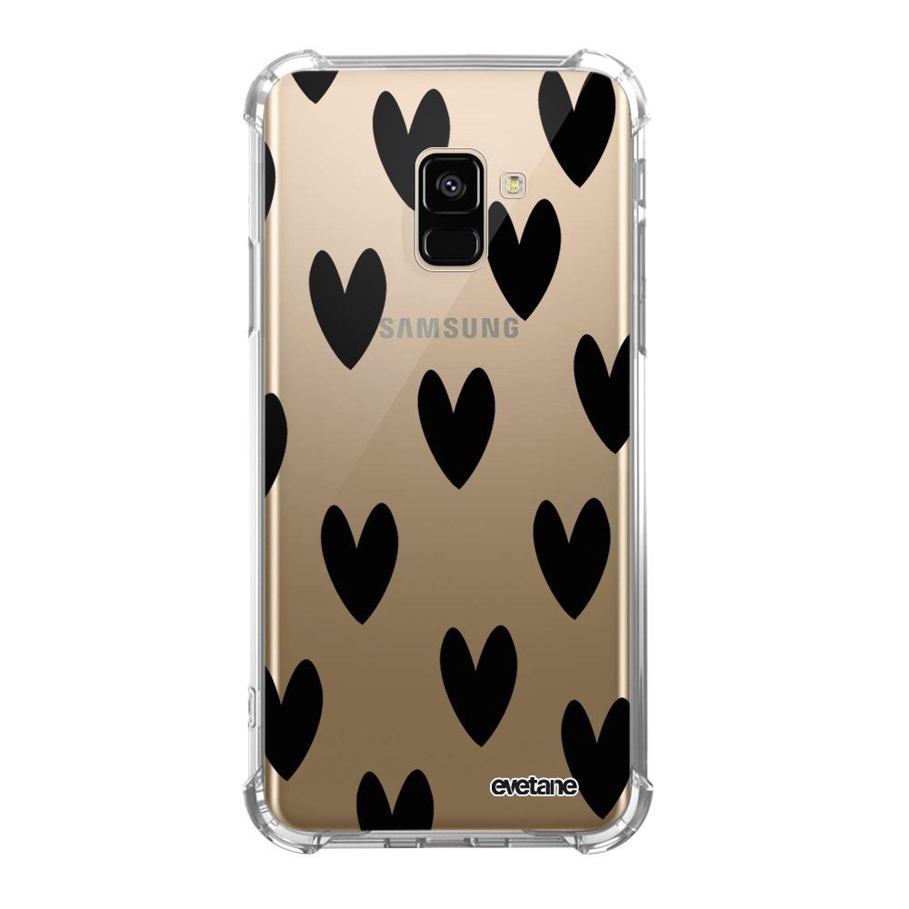 Evetane - Coque Samsung Galaxy A8 2018 anti-choc souple avec angles renforcés Coeurs Noirs Evetane - Coque, étui smartphone
