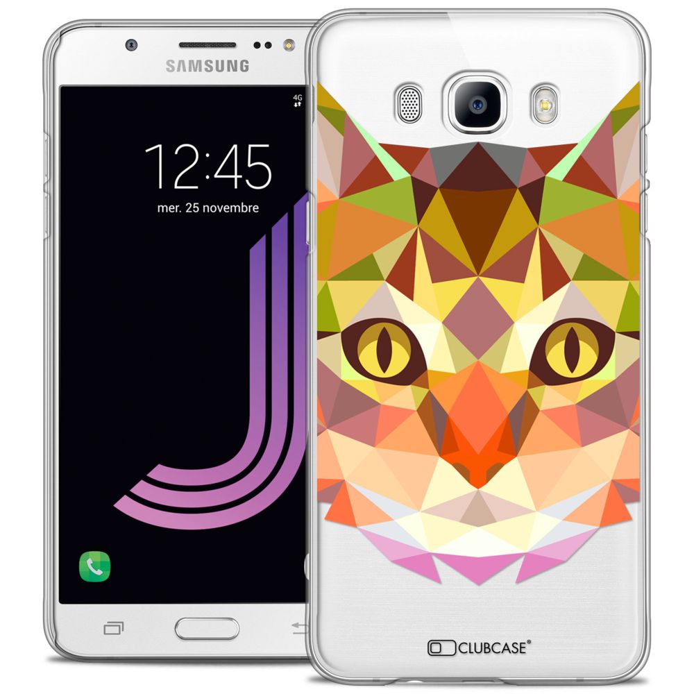 Caseink - Coque Housse Etui Samsung Galaxy J7 2016 (J710) [Crystal HD Polygon Series Animal - Rigide - Ultra Fin - Imprimé en France] - Chat - Coque, étui smartphone