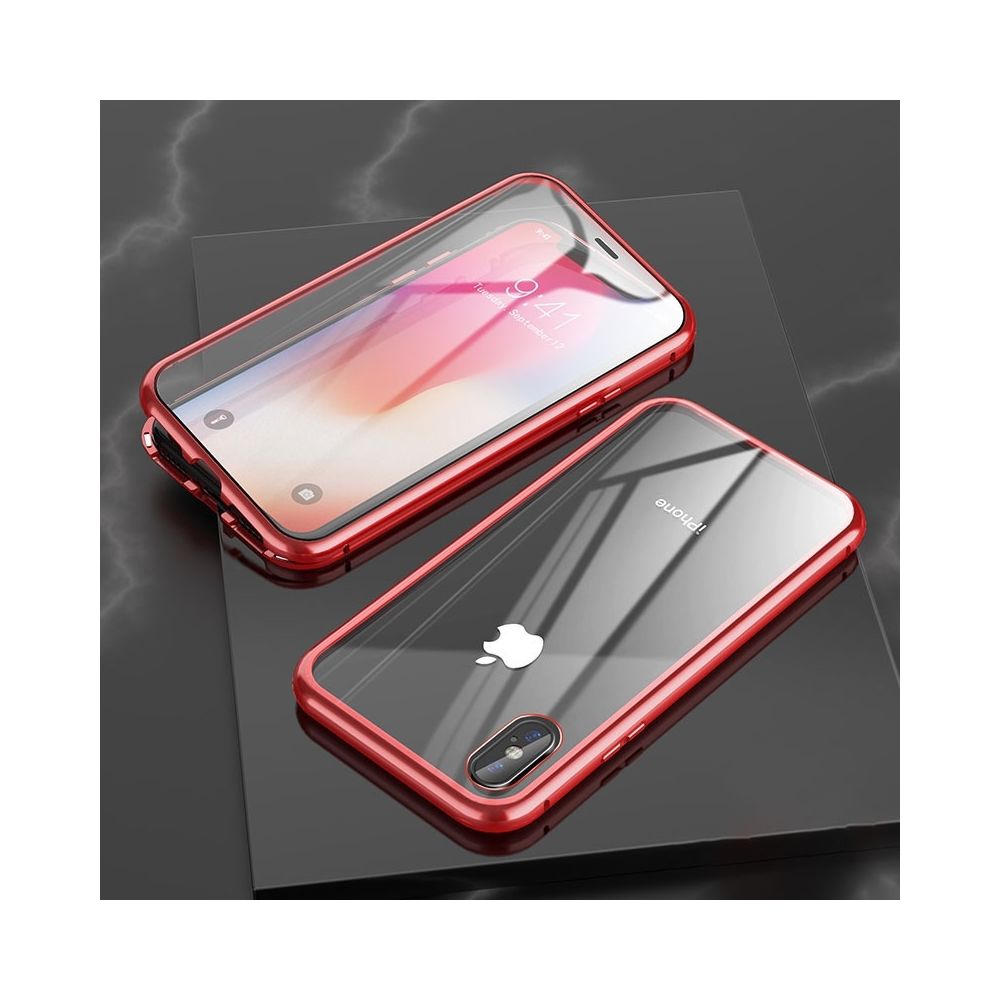 Wewoo - Coque Pour iPhone XR Ultra Slim Double Sides Adsorption magnétique Cadre angulaire Aimant en verre trempé Flip Case Rouge - Coque, étui smartphone