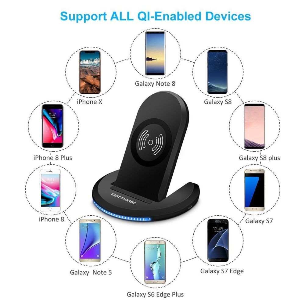 Cabling - CABLING® Fast Wireless Charger Qi Charge Quick Wireless Adjustable Charging Stand Holder for Samsung Galaxy S8 / S8 Plus /S7 / S7 Edge / S6 Edge+ - All Qi-enabled Devices - Wireless Charger for Samsung and LG - Chargeur secteur téléphone