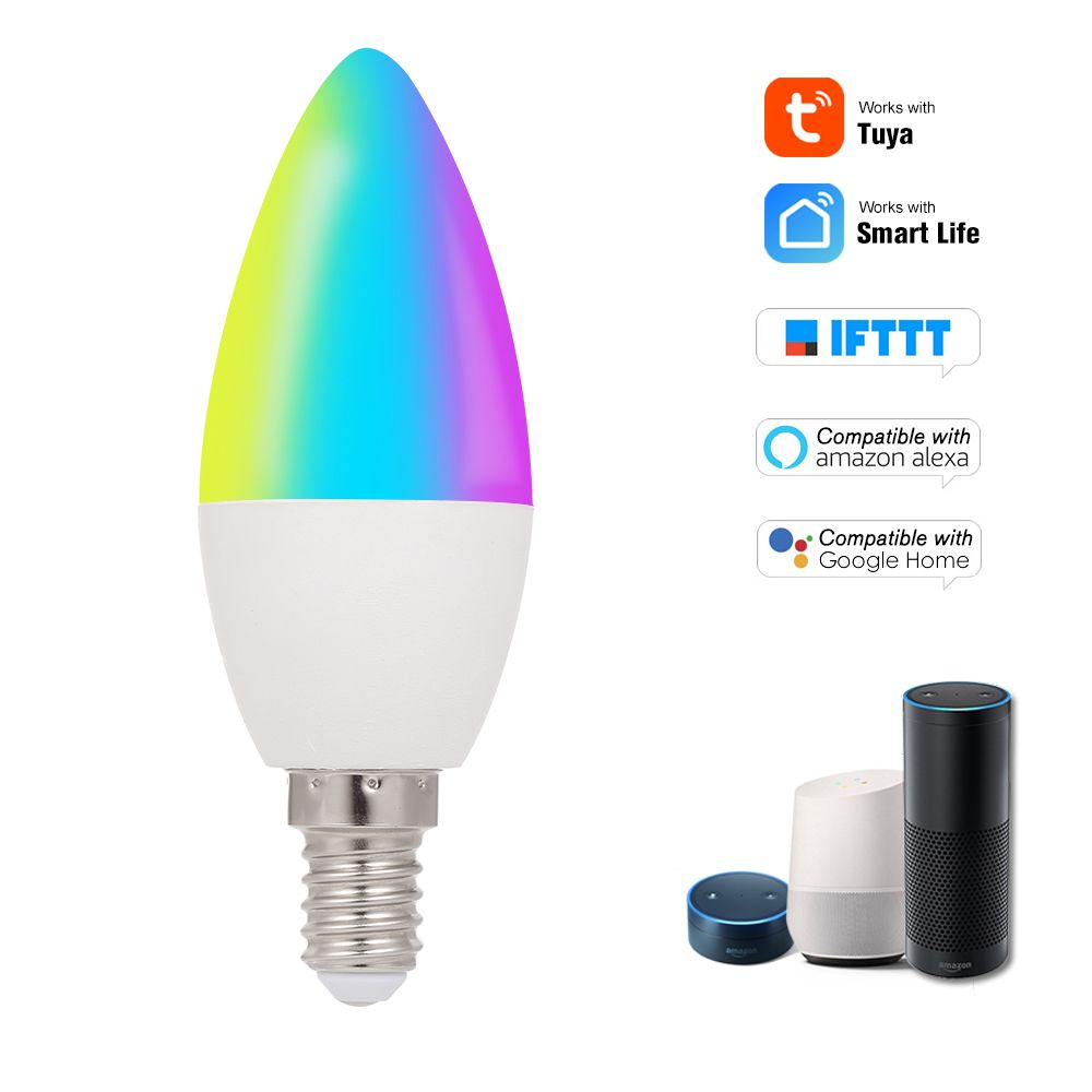 Generic - WiFi Smart Bulb RGB + W + C LED Candle Bulb 5W E14 Dimmable Light Phone APP SmartLife / Tuya Remote Control Compatible with Alexa - Ampoule connectée