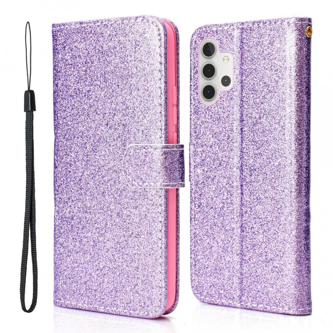 Other - Etui en PU Conception de poudre de paillettes avec support et porte-cartes violet pour votre Samsung Galaxy A32 4G - Coque, étui smartphone