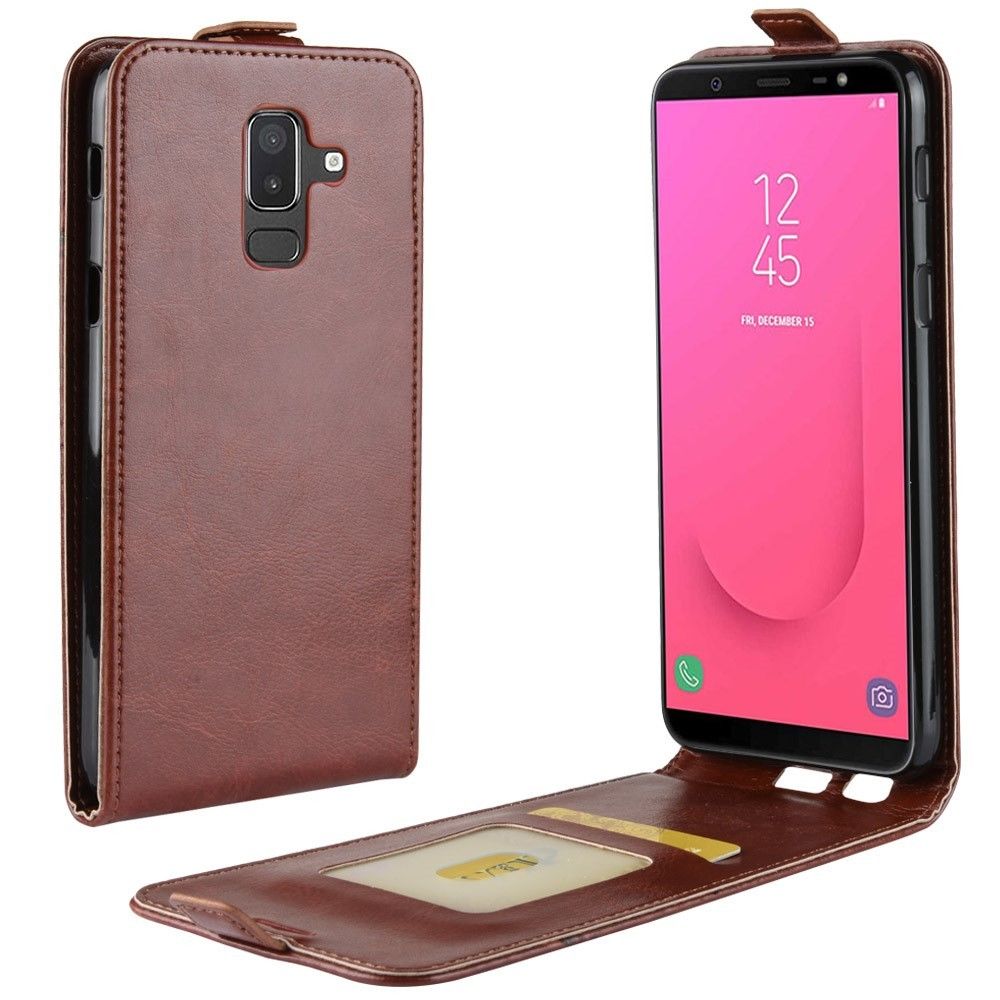 marque generique - Etui en PU vertical brun flip pour votre Samsung Galaxy J8 (2018) - Autres accessoires smartphone
