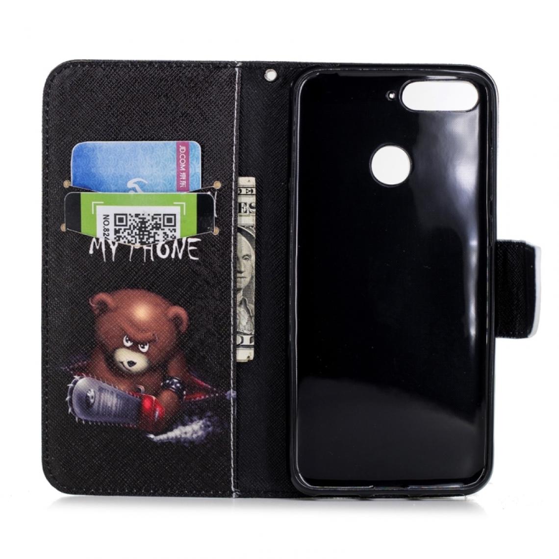 Wewoo - Housse Coque Etui à rabat horizontal en cuir avec motif coloré pour Huawei Glory7A et Y6avec porte-cartes et porte-cartesainsi que portefeuille ours - Coque, étui smartphone