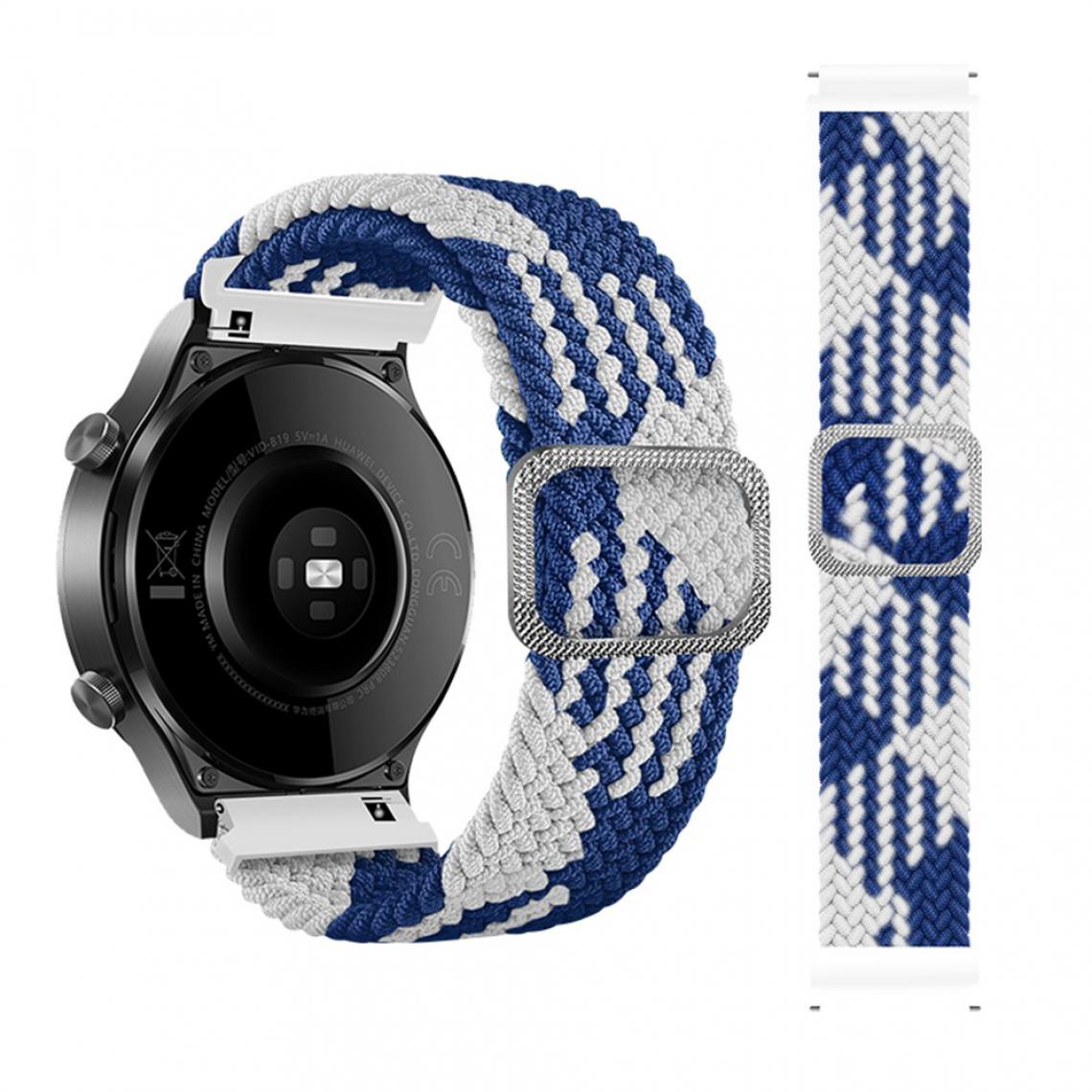 Other - Bracelet en tissu Corde tressée de 20 mm réglable bleu/blanc pour votre Samsung Galaxy Watch Active/Active2 40mm/Watch 42mm - Accessoires bracelet connecté