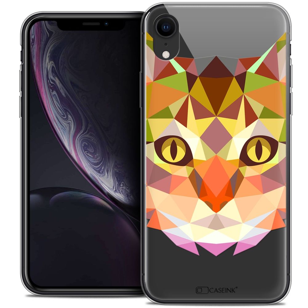 Caseink - Coque Housse Etui Apple iPhone Xr (6.1 ) [Crystal Gel HD Polygon Series Animal - Souple - Ultra Fin - Imprimé en France] Chat - Coque, étui smartphone