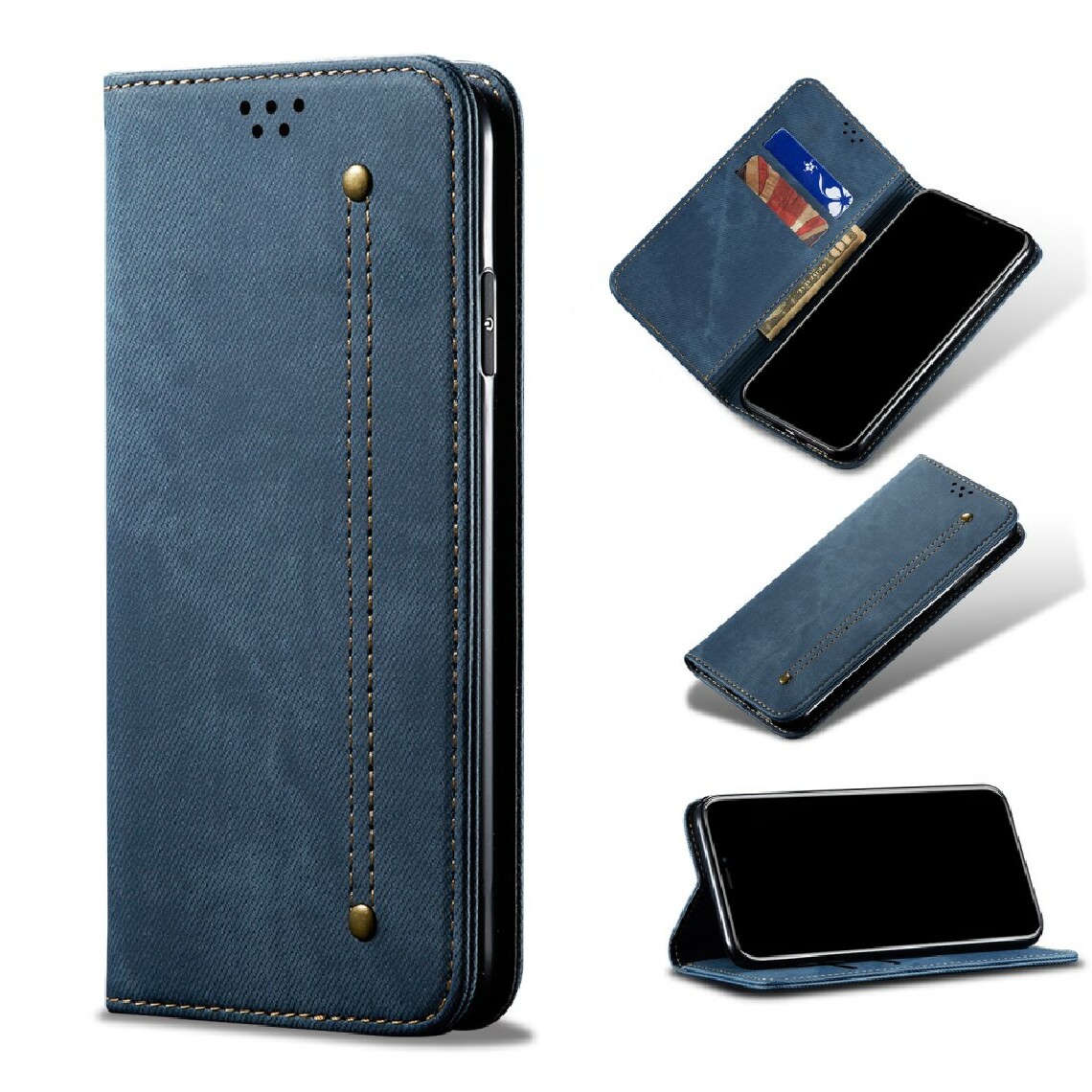 Other - Etui en PU texture de tissu de jeans de style de loisirs avec support bleu pour votre Vivo Y70 2020 - Coque, étui smartphone