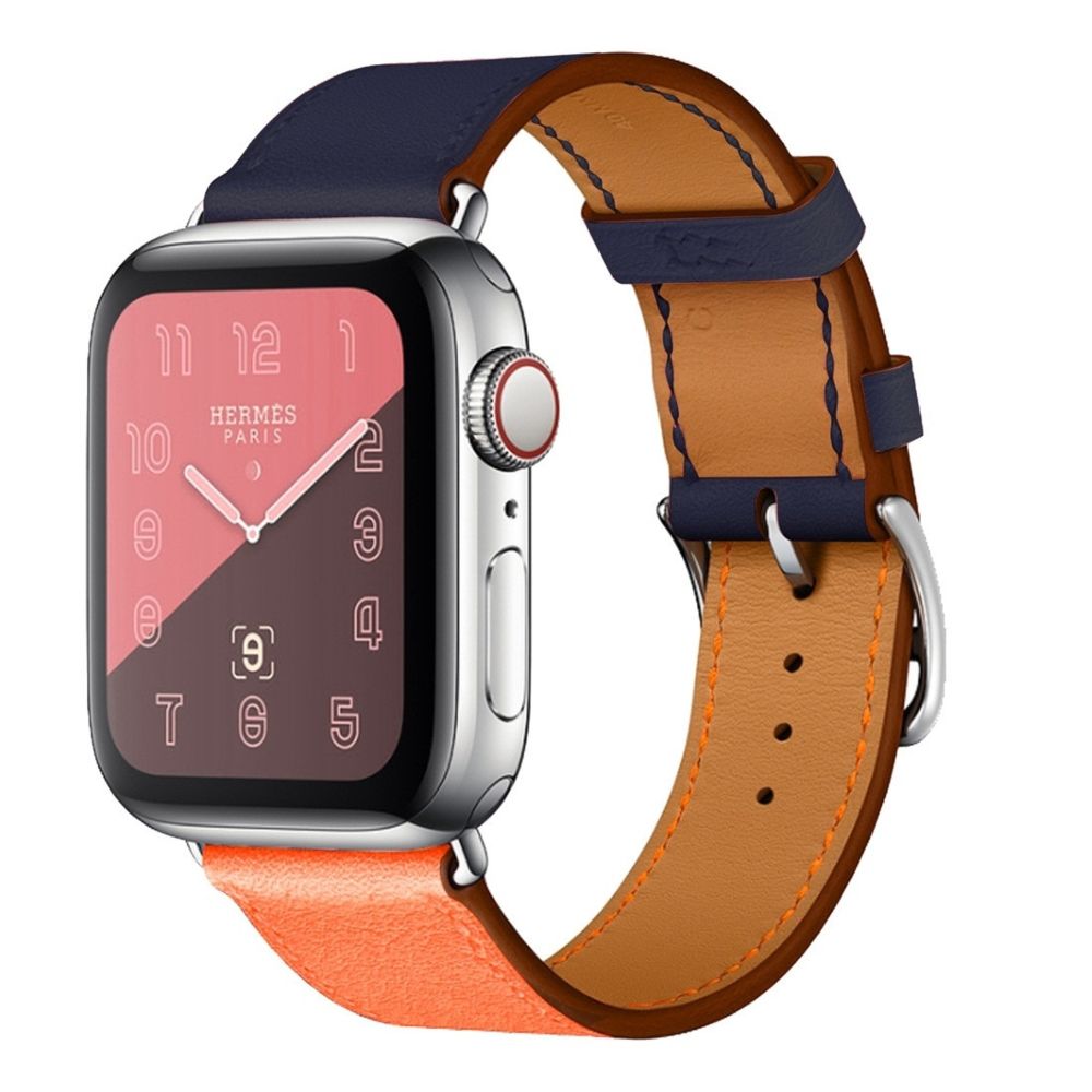 Wewoo - Bracelet de montre en cuir bicolore à boucle unique pour Apple Watch séries 3 et 2 et 1 38 mmorange + bleu vif - Accessoires montres connectées