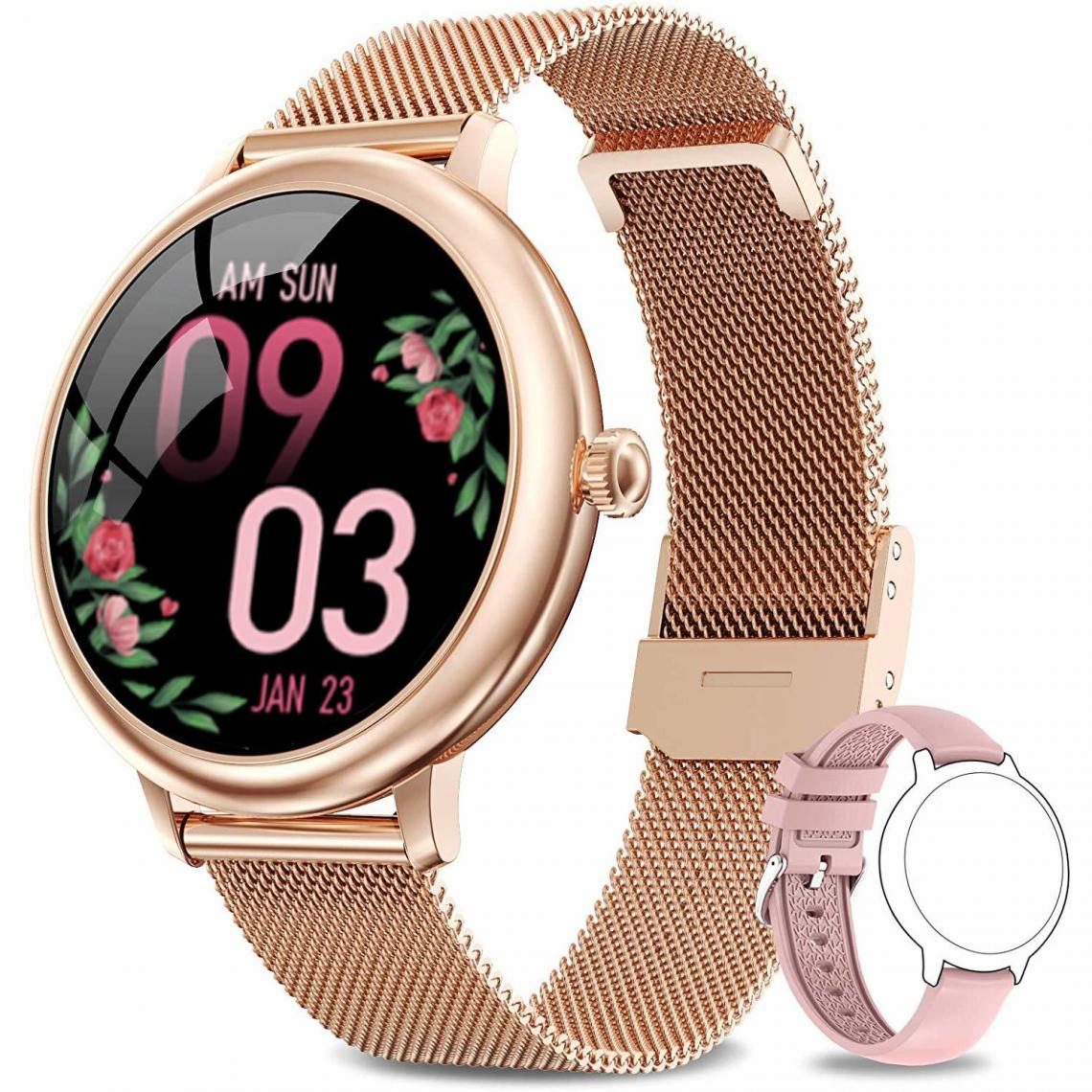 Chronotech Montres - Chronus Smart Watch , Full Touch Fitness Watch Tracker with Female Function Heart Rate Monitor Blood Pressure Ladies Smart watches IP67 Waterproof (gold) - Montre connectée