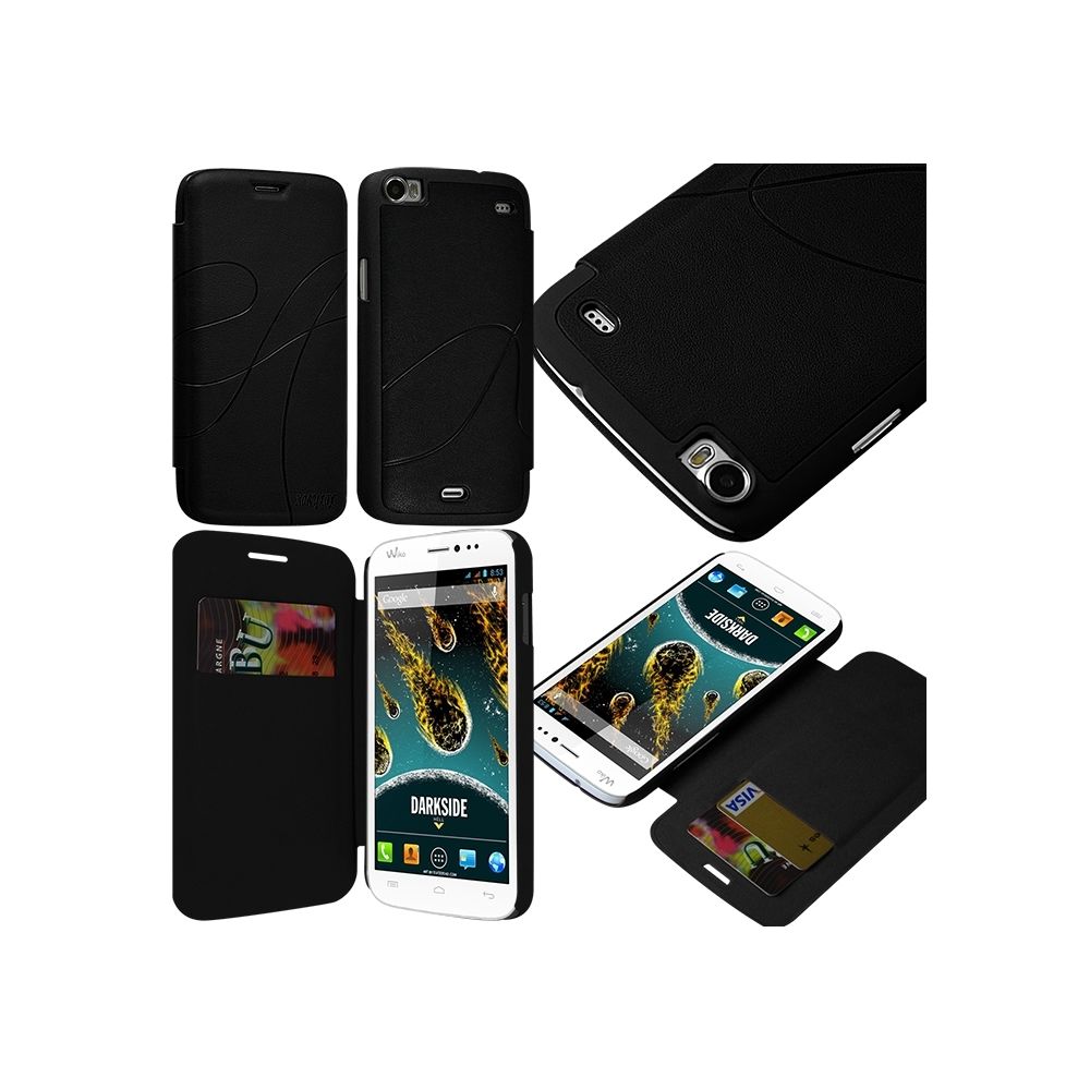 Karylax - Coque Etui à rabat porte-carte pour Wiko Darkside couleur Noir + Film de Protection d'écran - Autres accessoires smartphone