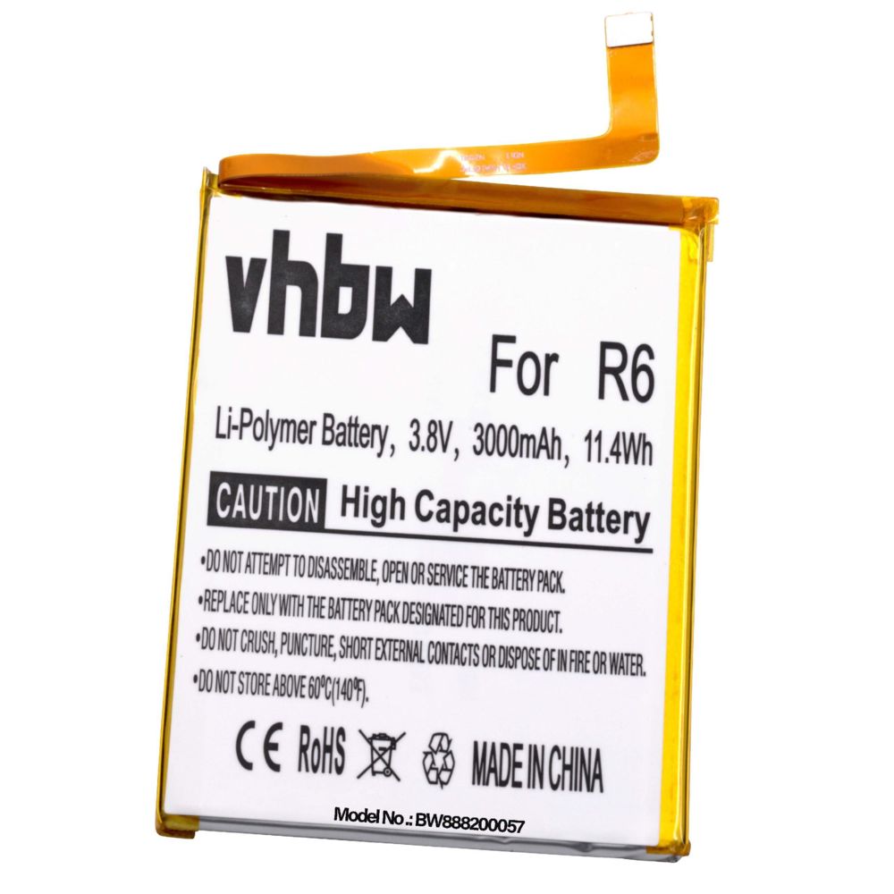 Vhbw - vhbw Li-Polymère batterie 3000mAh (3.8V) pour téléphone portable mobil smartphone Blackview R6 - Batterie téléphone