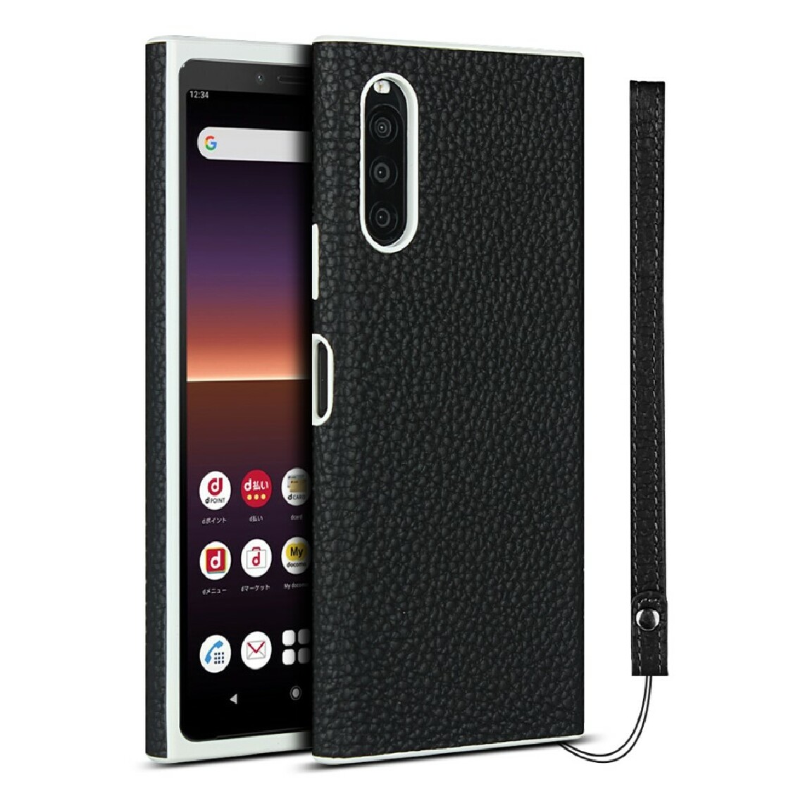 Other - Coque en TPU + cuir véritable texture litchi enduite de blanc avec cordon noir pour votre Sony Xperia 10 II - Coque, étui smartphone