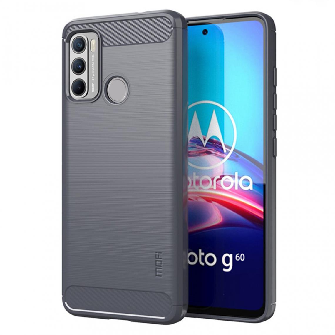 Mofi - Coque en TPU Conception en fibre de carbone brossée flexible bien protégée gris pour votre Motorola Moto G60/G40 Fusion - Coque, étui smartphone