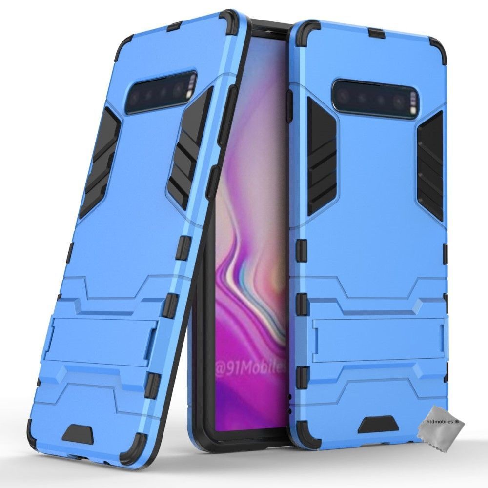 Htdmobiles - Housse etui coque rigide anti choc pour Samsung Galaxy S10+ Plus + verre trempe - BLEU CLAIR - Autres accessoires smartphone