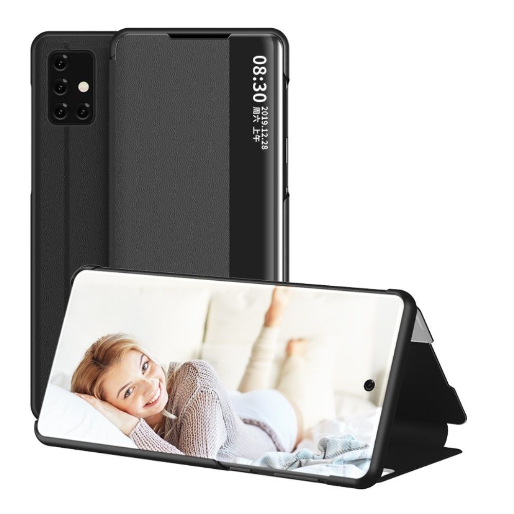Generic - Coque en TPU + PU nouvelle fenêtre d'affichage avec support noir pour votre Samsung Galaxy A51 - Coque, étui smartphone
