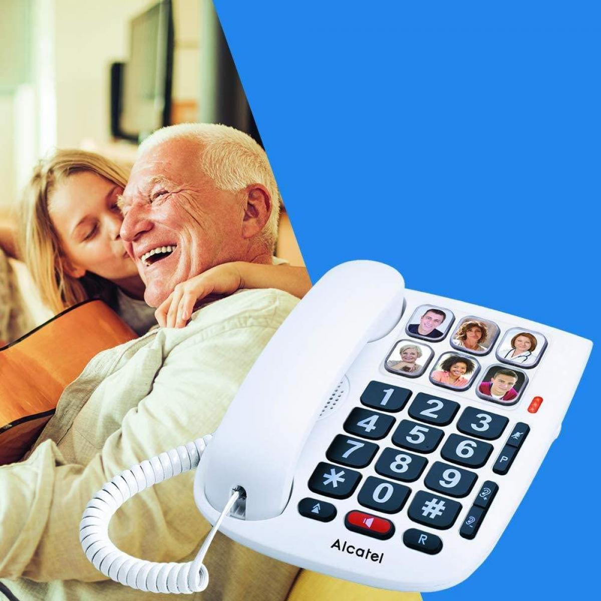 Alcatel - telephone Filaire Larges Touches pour Les séniors et 6 Photos mémoires blanc - Téléphone fixe filaire