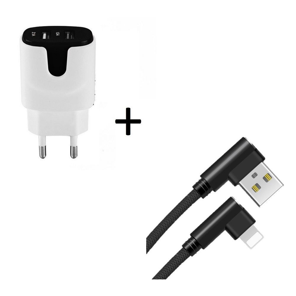 Shot - Pack pour IPOD Nano Lightning (Cable 90 degres Fast Charge + Double Prise Secteur Couleur) - Chargeur secteur téléphone