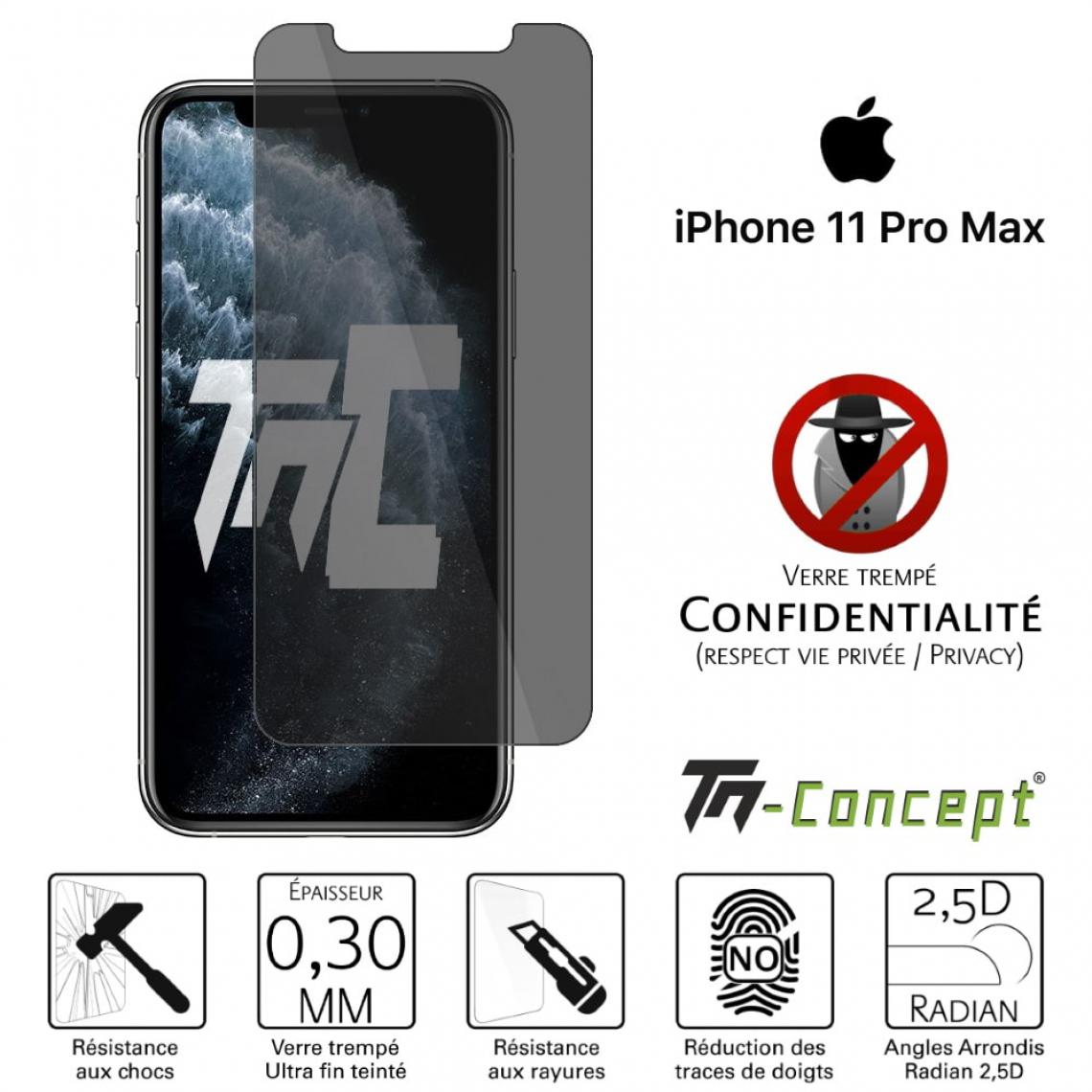 Tm Concept - Verre trempé teinté - Apple iPhone 11 Pro Max - Anti-espion - TM Concept® - Protection écran smartphone