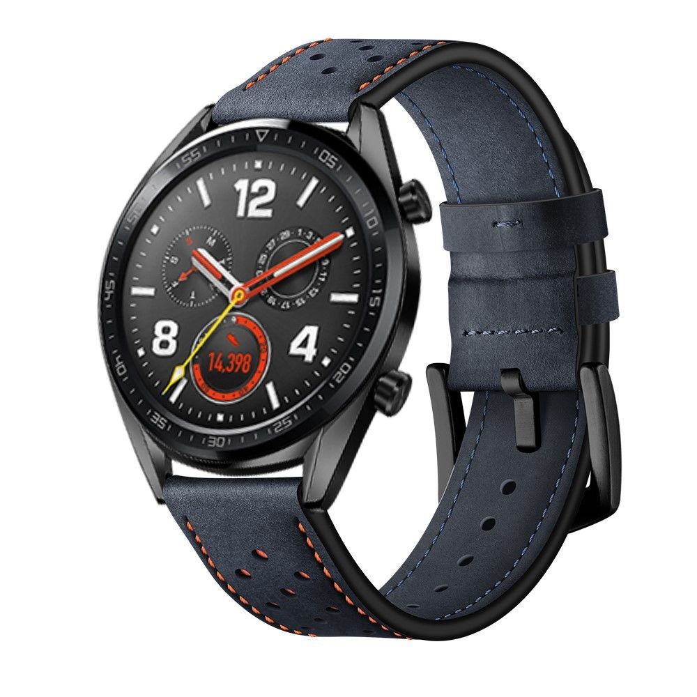 marque generique - Bracelet en cuir véritable 22 mm avec trous bleu pour votre Huawei Watch GT - Accessoires bracelet connecté