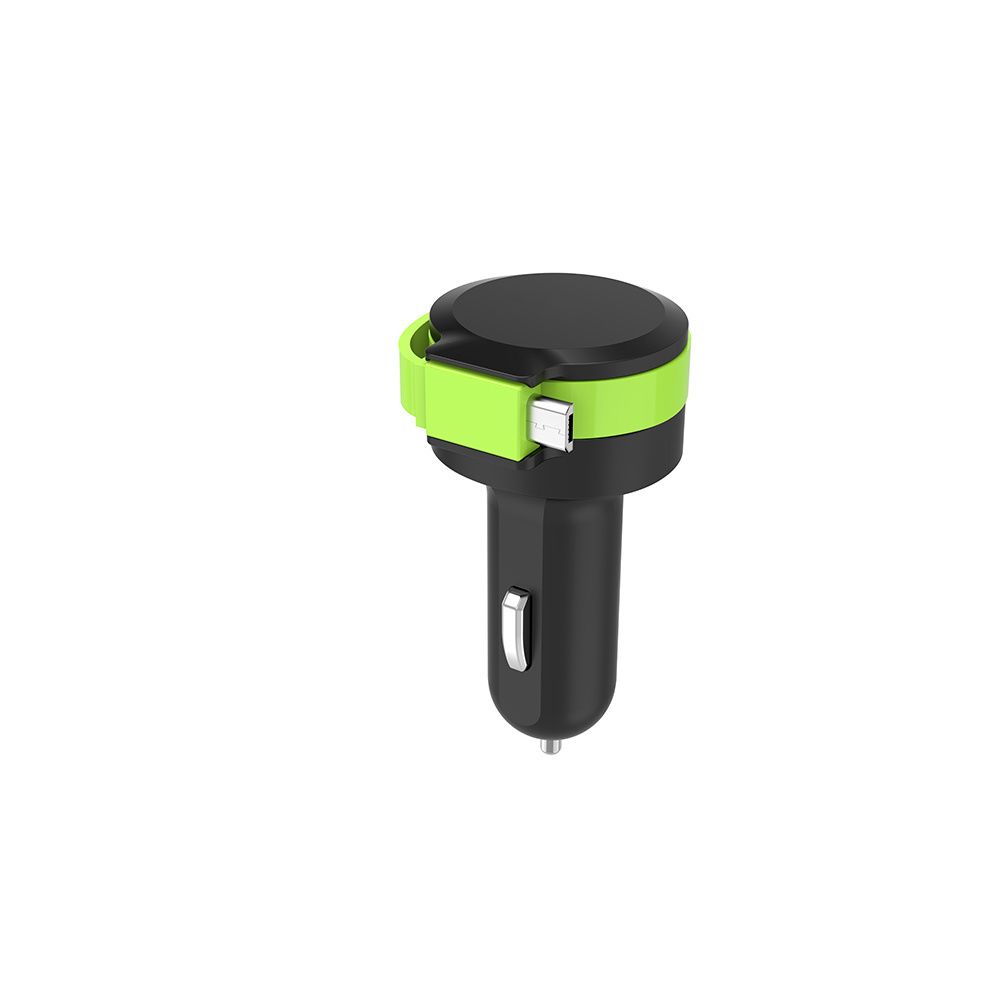We - WE Chargeur Allume Cigare Double Recharge avec câble Micro USB intégré - Chargeur Voiture - Noir Vert - Chargeur Voiture 12V