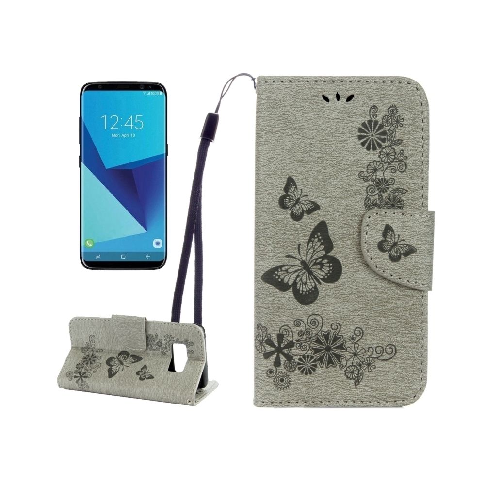 Wewoo - Housse Étui gris pour Samsung Galaxy S8 Papillons Gaufrage en cuir flip horizontale avec support & Slots de cartes Portefeuille & Longe - Coque, étui smartphone