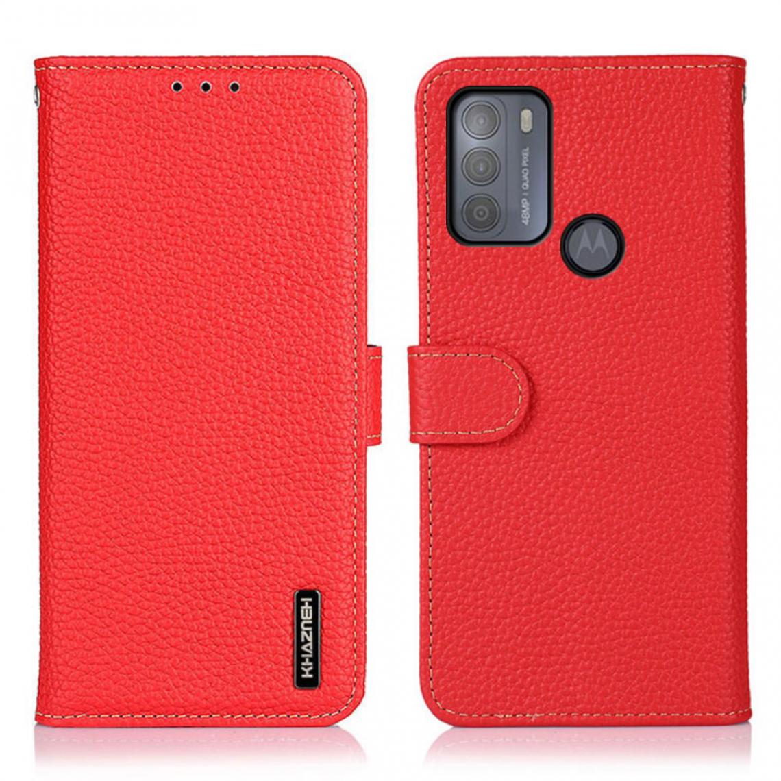 Other - Etui en cuir véritable Couche supérieure à texture litchi avec support rouge pour votre Motorola Moto G50 - Coque, étui smartphone