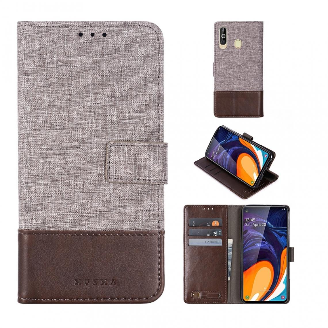 Wewoo - Housse Coque Etui en cuir avec rabat horizontal pour Galaxy A60 MUXMA MX102 fonction Supportfente carte et portefeuille Marron - Coque, étui smartphone