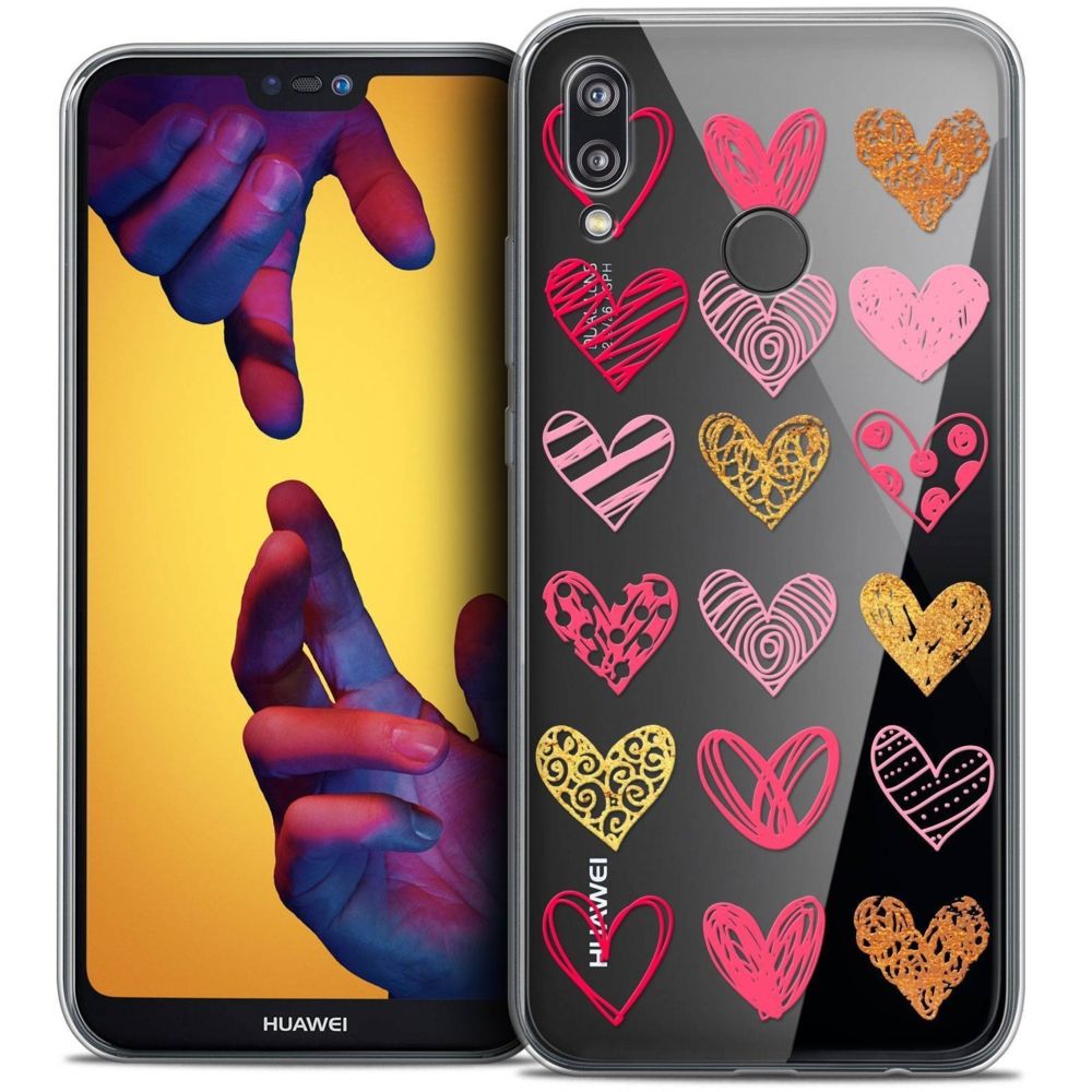 Caseink - Coque Housse Etui Huawei P20 LITE (5.84 ) [Crystal Gel HD Collection Sweetie Design Doodling Hearts - Souple - Ultra Fin - Imprimé en France] - Coque, étui smartphone