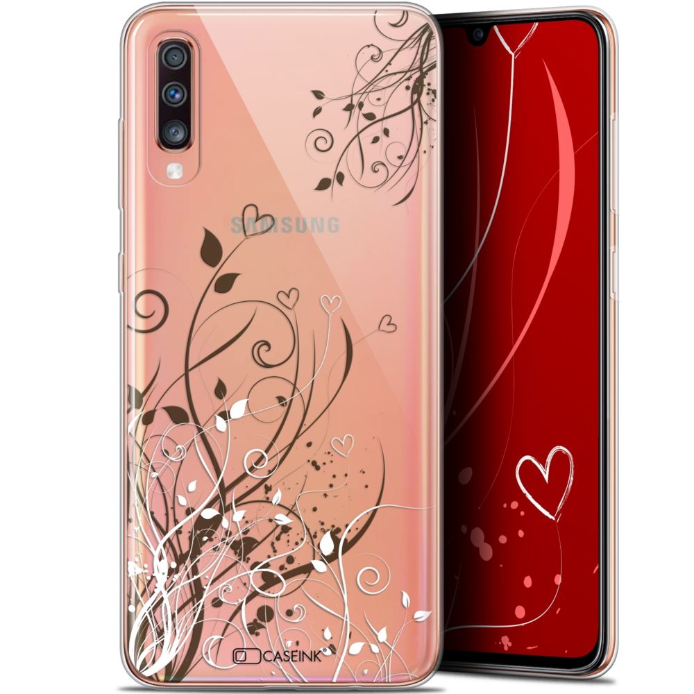 Caseink - Coque Pour Samsung Galaxy A70 (6.7 ) [Gel HD Collection Love Saint Valentin Design Hearts Flowers - Souple - Ultra Fin - Imprimé en France] - Coque, étui smartphone