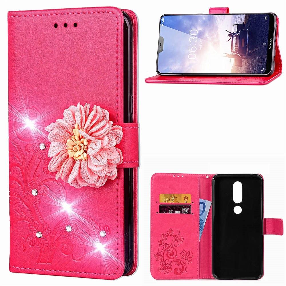 marque generique - Etui en PU 3D flower décor fleur de rhinestone rose pour votre Nokia 6.1 Plus/X6 - Autres accessoires smartphone