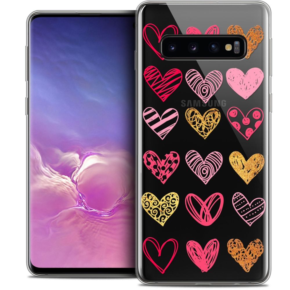 Caseink - Coque Housse Etui Pour Samsung Galaxy S10 (6.1 ) [Crystal Gel HD Collection Sweetie Design Doodling Hearts - Souple - Ultra Fin - Imprimé en France] - Coque, étui smartphone