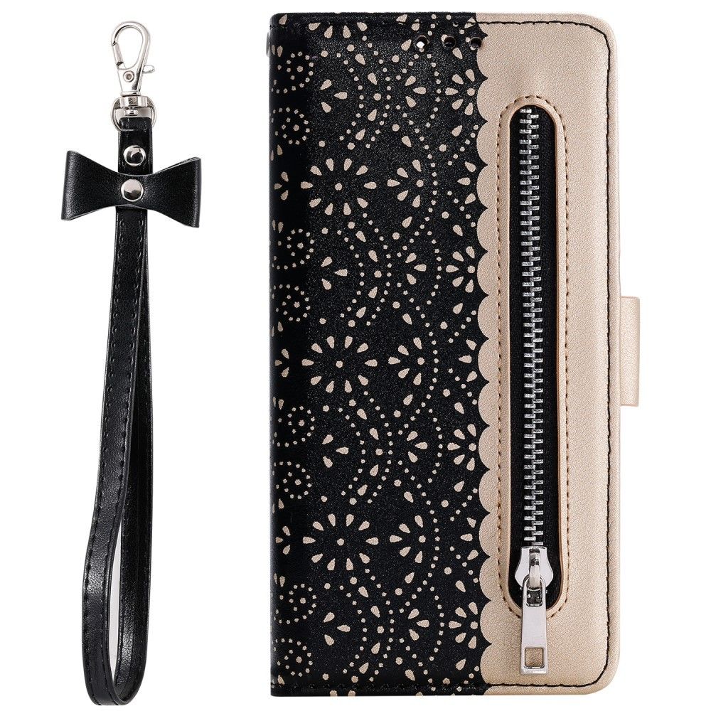 marque generique - Etui en PU poche zippée à motif de fleurs en dentelle avec support noir pour votre Samsung Galaxy Note 10 - Coque, étui smartphone